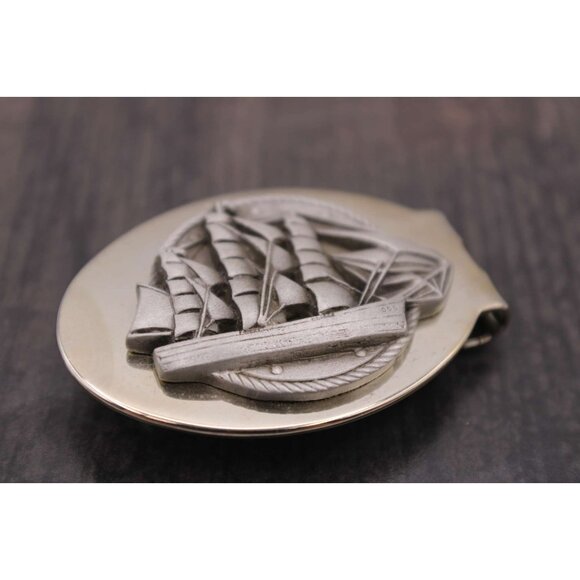Sailing Ship Money Clip Pocket Metal Nautical Design Silver Tone Unique Vintage - Picture 2 of 11